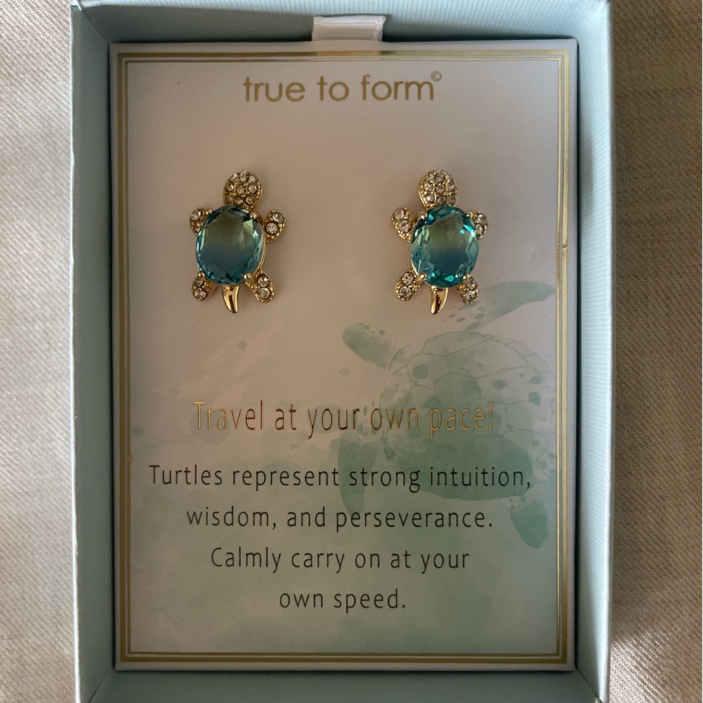 Gold and Blue Turtle Earrings